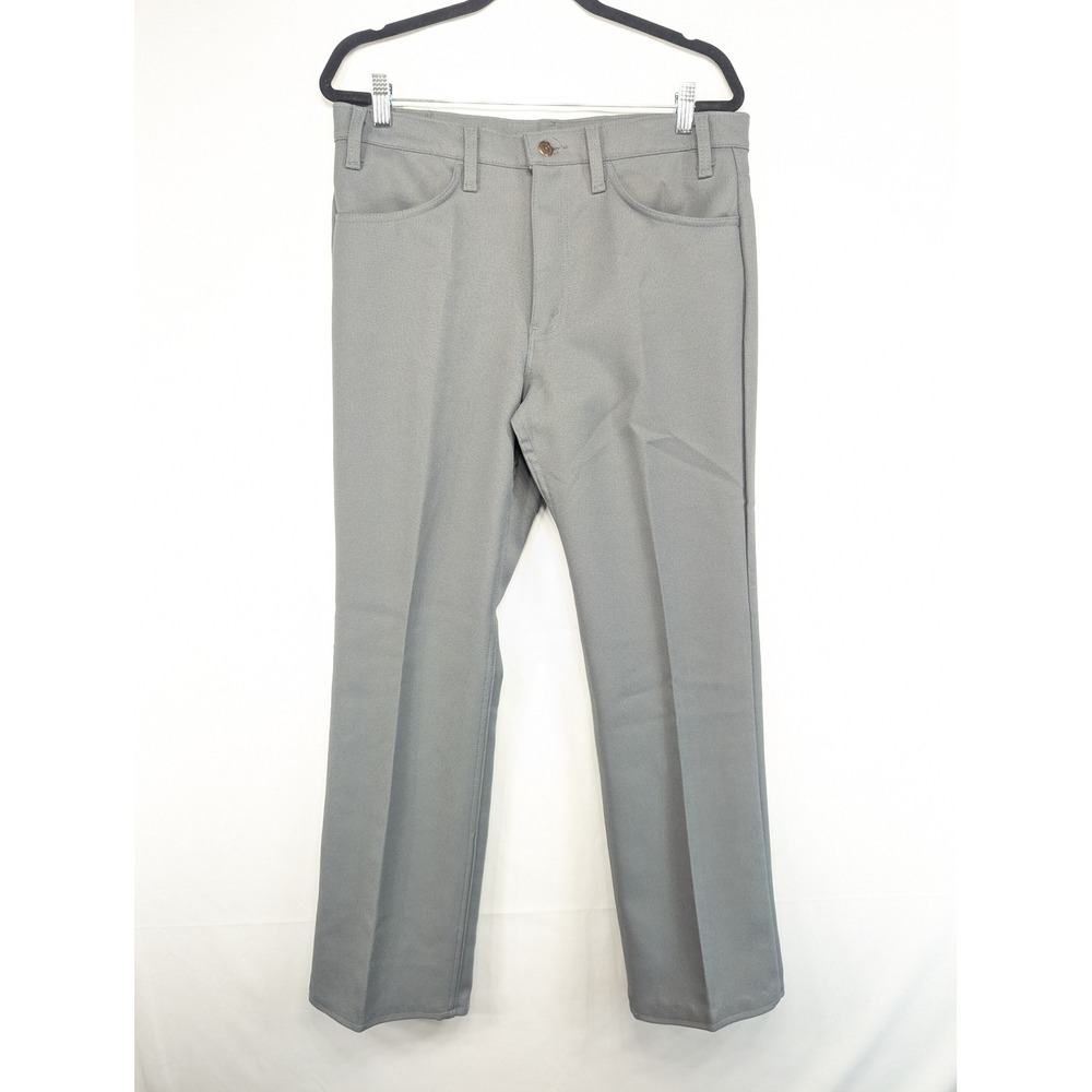 Vintage Levis Prest Gray Polyester Pants Mens 34x32 Made in USA 80s Straight Leg